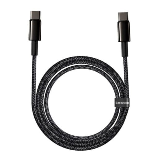 CABLU alimentare si date Baseus Tungsten Gold, Fast Charging Data Cable pt. smartphone, USB Type-C la USB Type-C 100W, braided, 2m, negru "CATWJ-A01"