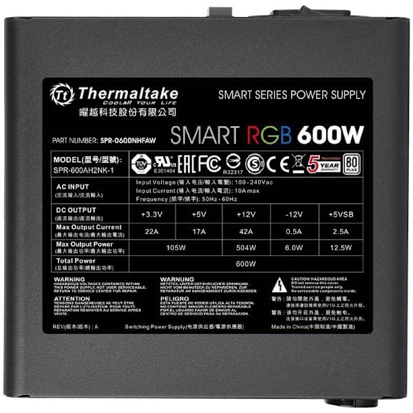 Smart 600W RGB (80+ 230V EU, 2xPEG, 120mm, Single Rail)