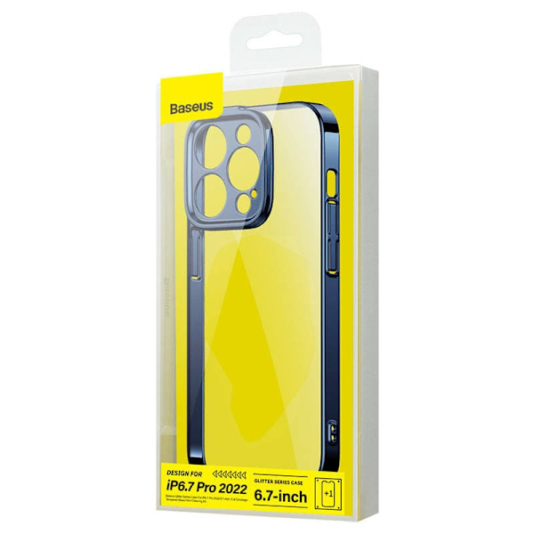 Baseus Glitter Transparent Case and Tempered Glass set for iPhone 14 Pro Max (blue)