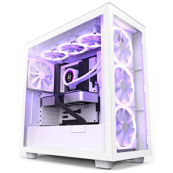 NZXT H7 Elite RGB Mid Tower Case, White Hvid
