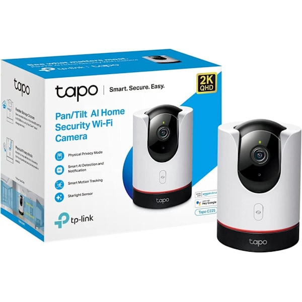 TP-Link Tapo Pan/Tilt AI Home Security Wi-Fi Camera Sort, Hvit