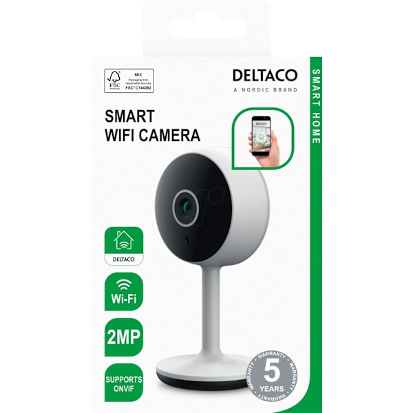 WiFi camera DELTACO SMART HOME with motion detection and 2-way audio, 2MP, IR-night vision, ONVIF, white / SH-IPC05