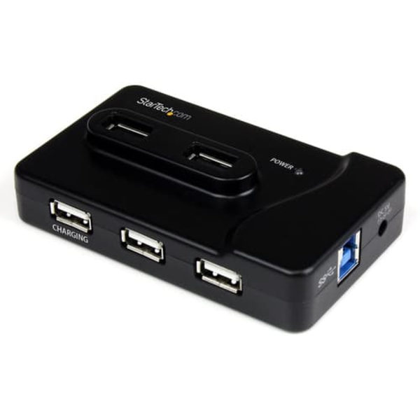 StarTech.com 7 Port USB Hub - 2 x USB 3A, 4 x USB 2A, 1 x Dedicated Charging Port - Multi Port Powered USB Hub with 20W Power Adapter (ST7320USBC) - h