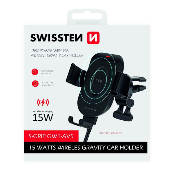 Swissten GW1-AV5 Air Vent Car Holder With 15W  Wireless Charging + Micro USB Cable 1m