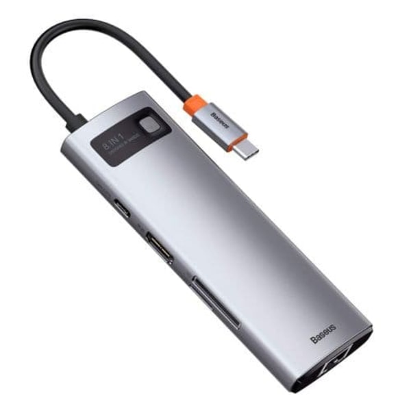 Baseus HUB Metal Gleam Series 8-in-1 Multifunctional (Type-C to PD/4K HD/USB3.0) Docking Station Gray (CAHUB-CV0G)