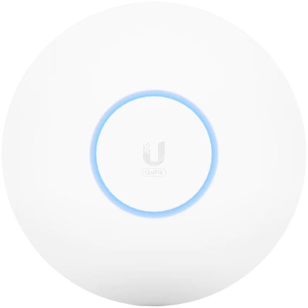 UBIQUITI U6 Pro; WiFi 6; 6 spatial streams; 140 m² (1,500 ft²) coverage; 350+ connected devices; Powered using PoE; GbE uplink. Hvit