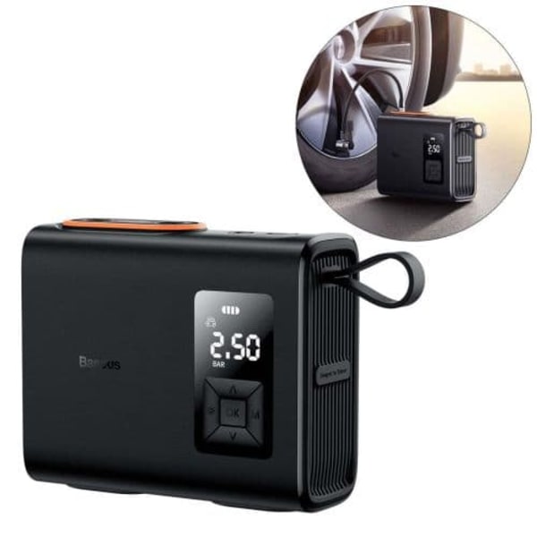 COMPRESOR AUTO Baseus Mega EnergyPump, baterie 6000mAh/22.2Wh, display LED, presiune maxima 3.5 bar, negru (timbru verde 0.80 lei) "CRCQ000001"  - 693