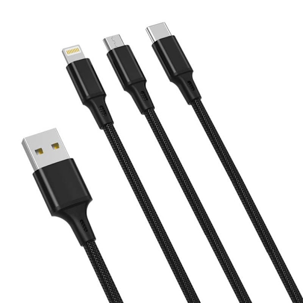 3in1 Cable XO USB-C / Lightning / Micro 2.4A, 1,2m (Black)