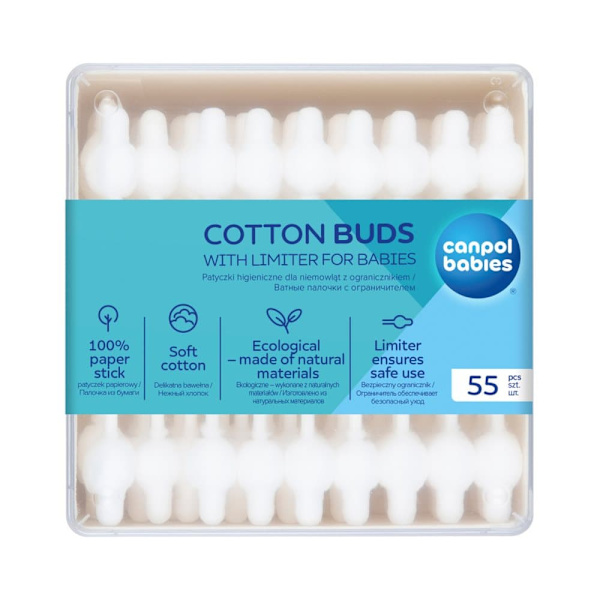 CANPOL BABIES safe cotton buds with limiter for babies, 55 pcs, 3/115
