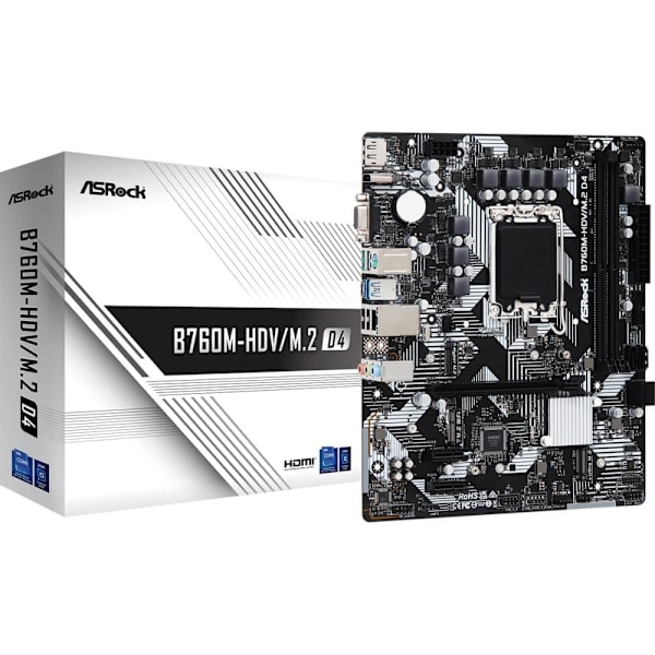 ASROCK MB Desktop B760M-HDV/M.2 D4 (S1700, 2x DDR4, 1x PCIe 4.0 x16, 2x PCIe 3.0 x1, 1x Hyper M.2 PCIe Gen4x4, 1x M.2 Ultra Gen3x4, 4x SATA3, 1x USB-C