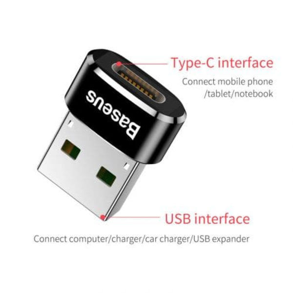 Adapteris Baseus Converter USB Male To Type-C Female Black