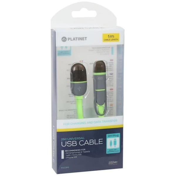 Platinet cable USB - microUSB/Lightning 1m, green (42872)