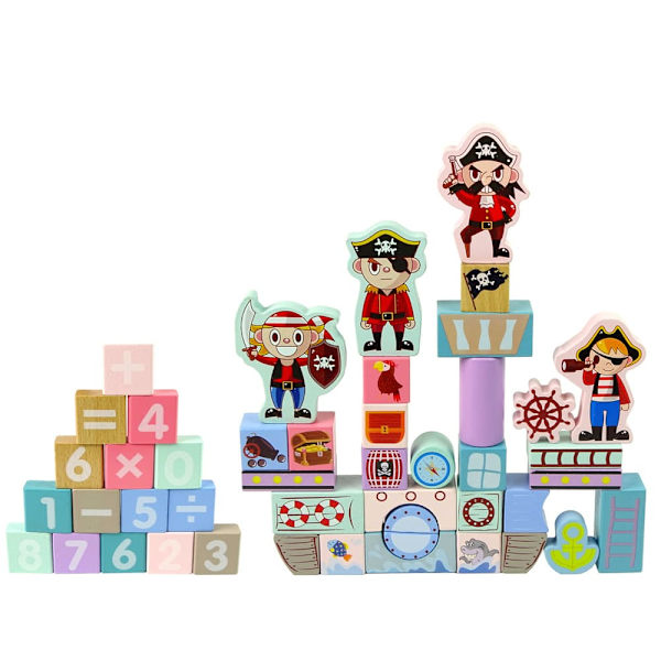 Wooden Bricks Castle Pirates Ship 46 Pieces Puzzle