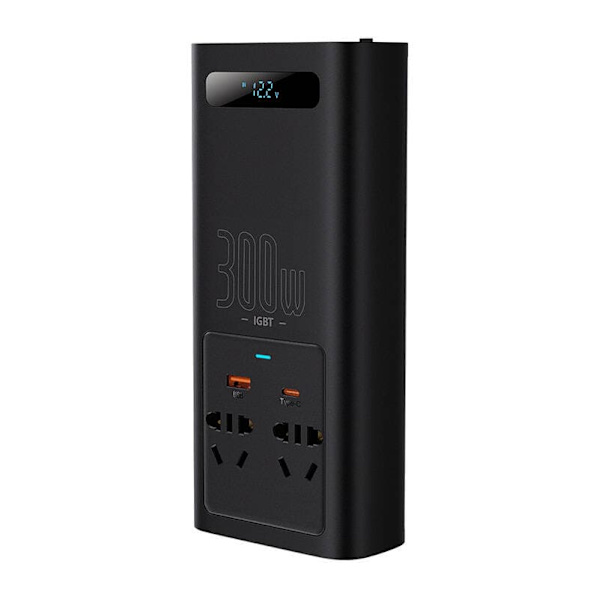INVERTOR ELECTRIC auto Baseus, IGBT, 2 x AC, 1 x USB Type-C, 1 x USB, 300W 220V, conectare auto 12V, negru "CGNB010101" (timbru verde 2.00 lei) - 6932