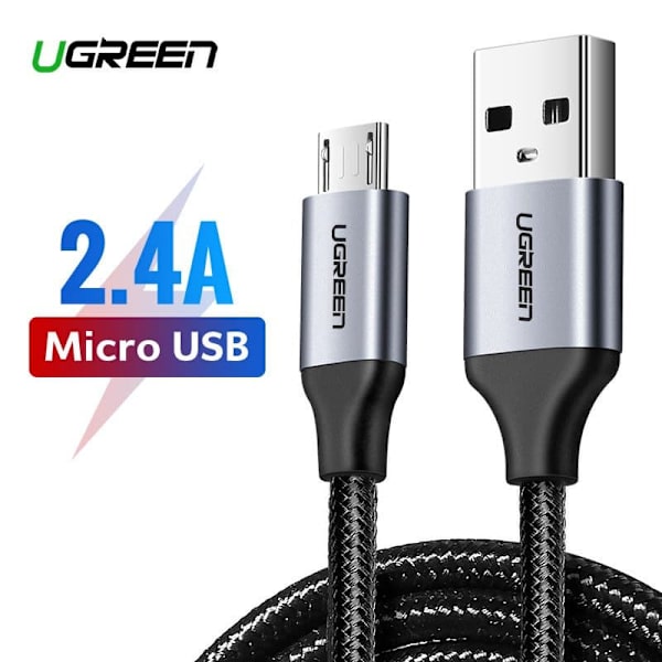 CABLU alimentare si date Ugreen, "US290", Fast Charging Data Cable pt. smartphone, USB la Micro-USB, braided, 2m, negru "60148" (timbru verde 0.08 lei