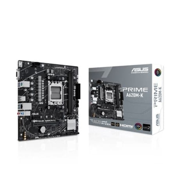 Asus | PRIME A620M-K | Processor family AMD | Processor socket AM5 | DDR5 DIMM | Memory slots 2 | Supported hard disk drive interfaces SATA, M.2 | Nu