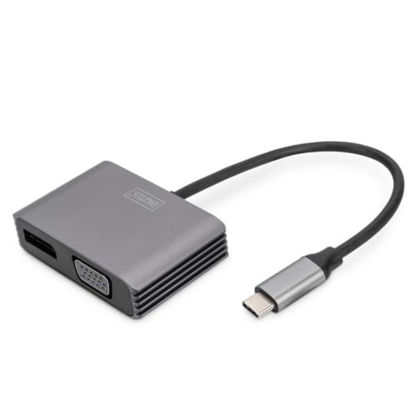 DIGITUS Graphics adapter DA-70827 - USB-C to VGA / DisplayPort - 20 cm Svart