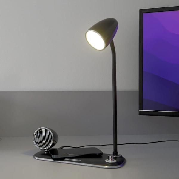 Tellur Nostalgia Wireless Desk Charger, Bluetooth Speaker, Desk Lamp black Sort
