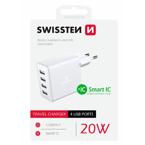 Swissten Smart IC Premium Travel Charger 4 x USB 4A / 20W With Automatic Optimal Power Charging