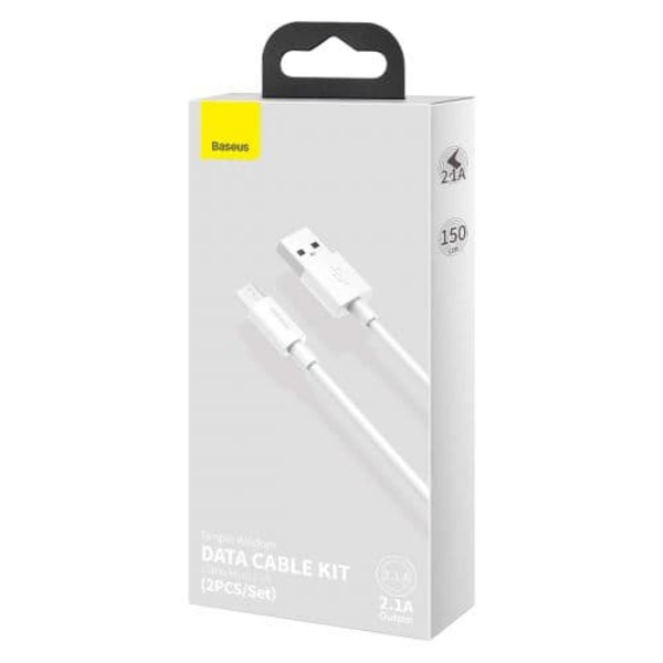 Baseus Simple Wisdom Data Cable Kit USB to Micro 2.1A (2PCS/Set) 1.5m White