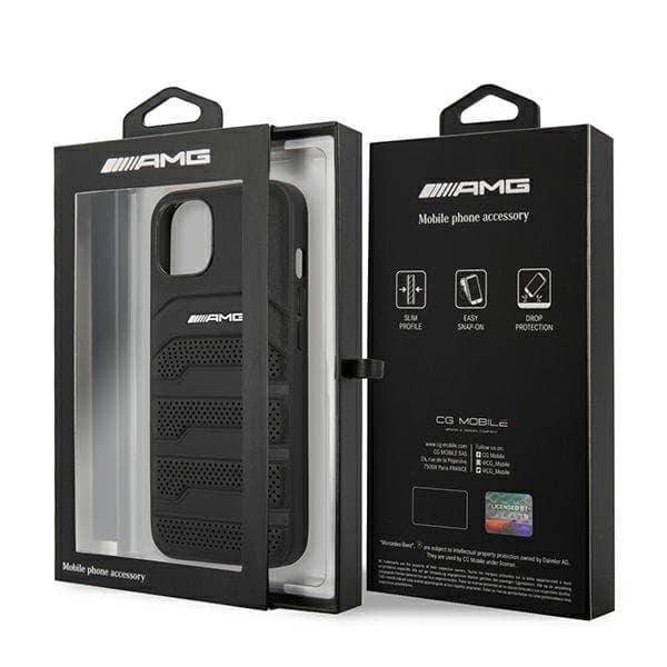 AMG AMHCP13SGSEBK Leather Debossed Lines Back Case For Apple iPhone 13 Mini Black