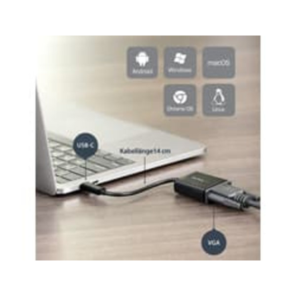 USB TYPE C TO VGA ADAPTER USBC Sort