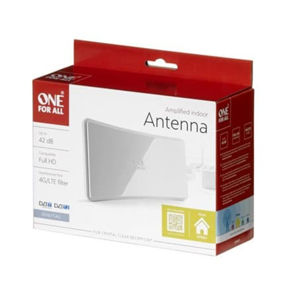 Indoor Digital Antenna ONE FOR ALL AMPL COMPACT Full HD DVB-T2 ANT WHITE 5G EU / SV9421
