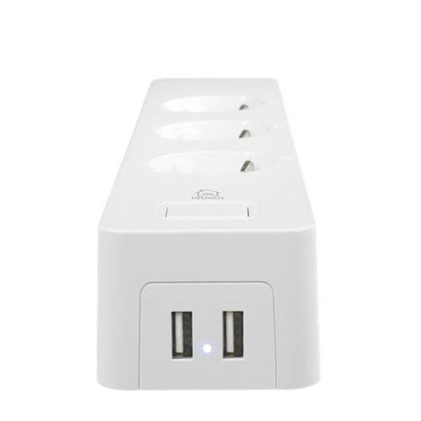 Branch Socket DELTACO SMART HOME 3xCEE 7/4, USB-A 2A, white / SH-P03USB2