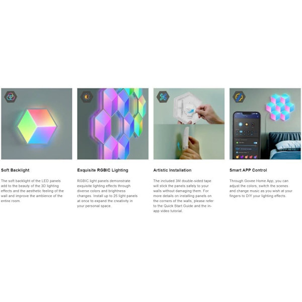 Govee H6066 Glide Hexa Pro; Panele LED; RGBIC