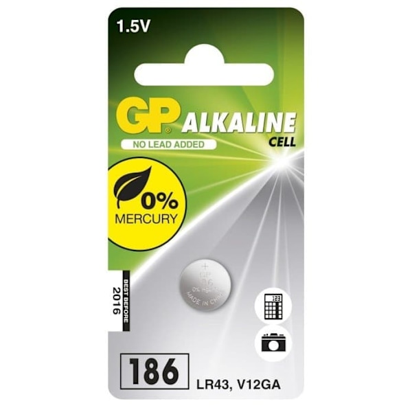 GP Alkaline Cell Battery, Size LR43/186/V12GA, 1,5V, 1-pack
