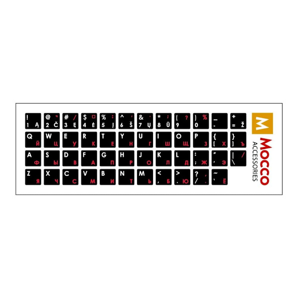 Mocco Keyboard Sticks LT / ENG / RU With Laminated Waterproof Level White / Red