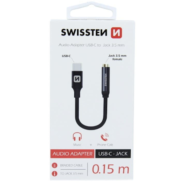 Swissten Audio Adaptér Textile Usb-C/Jack (Samice) 0,15 M Černý