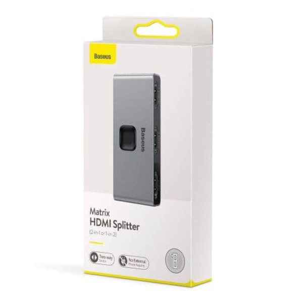 SWITCH video Baseus Matrix, HDMI bidirectional - 2x HDMI 4K / 30 Hz, gri "CAHUB-BC0G" (timbru verde 0.8 lei) - 6953156219700