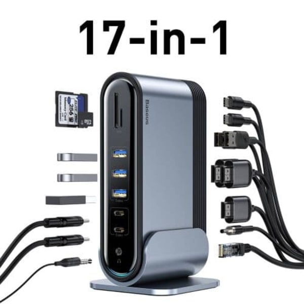 Baseus HUB Working Station Three-Screen Multifunction Type-C Adapter (CN+EU+UK) Dark Gray CAHUB-DG0G