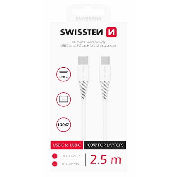 Swissten Datový kabel TPE USB-C / USB-C PD 5 A (100 W) 2,5 M bílý