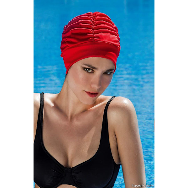 Ladies fabric swimcap with plastic lining and soft headband 3403 40 red