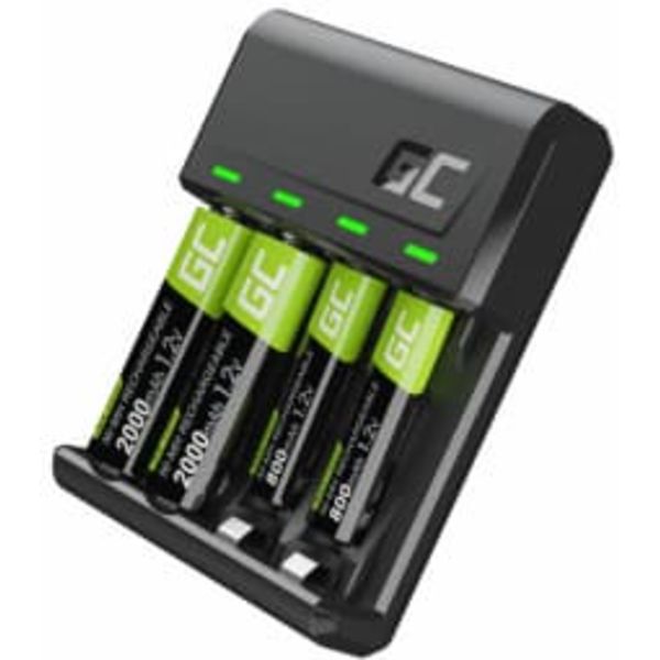 Bateriju lādētājs Green Cell VitalCharger and NiMH Batteries 2x AA 2000mAh 2x AAA 800mAh Sort
