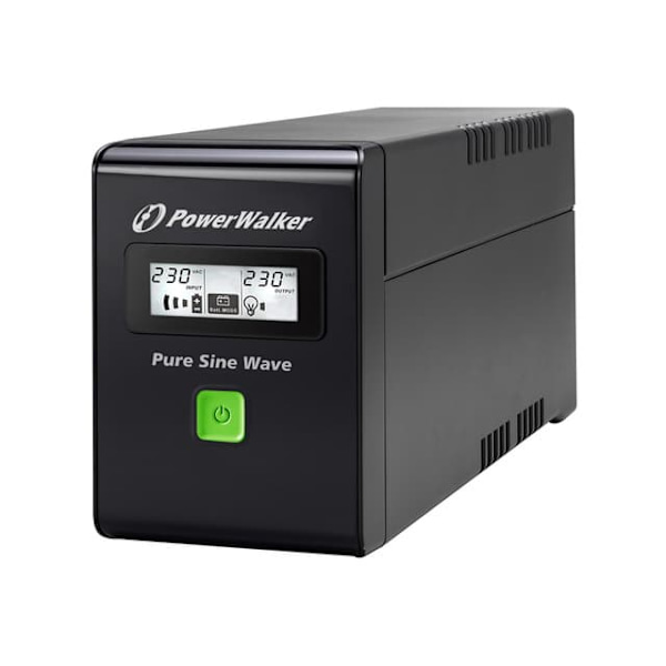PowerWalker VI 800 SW FR uninterruptible power supply (UPS) Line-Interactive 0.8 kVA 480 W 2 AC outlet(s) Sort, Grøn