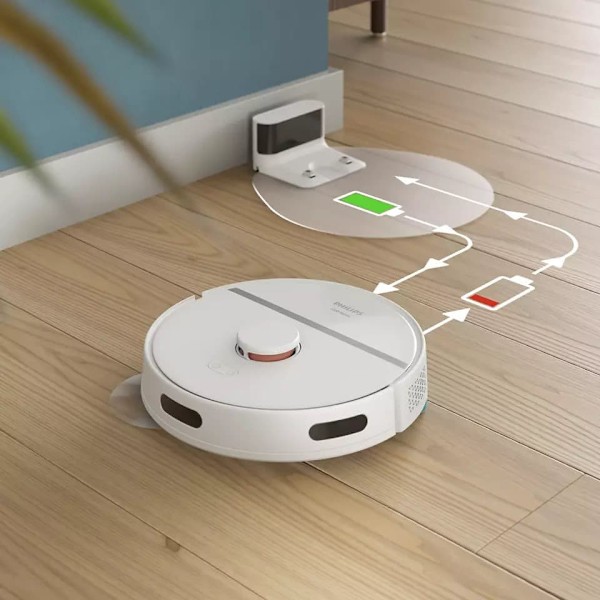 Philips HomeRun 3000 Series Aqua Wet and dry cleaning robot XU3000/02, charging station, HomeRun app, Beluga metal color