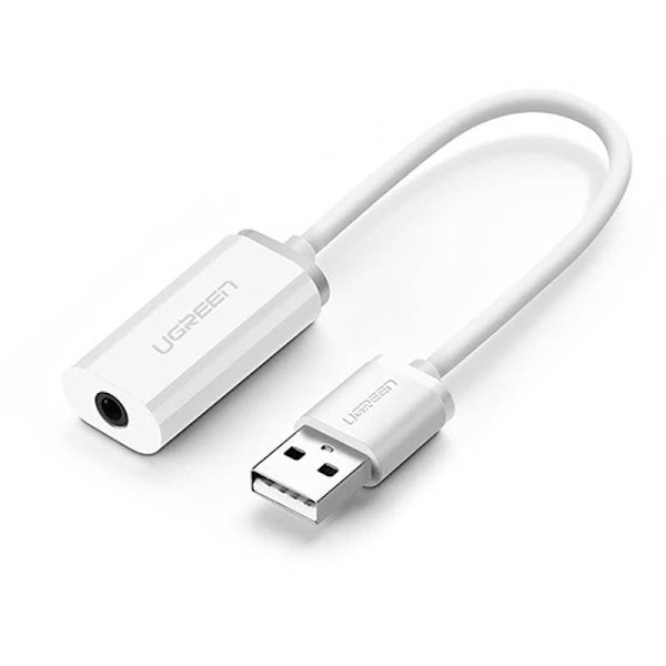 PLACA de sunet Ugreen "US206", USB (T) la jack 3.5 mm (M) alb "30712" (timbru verde 0.08 lei)  - 6957303837120