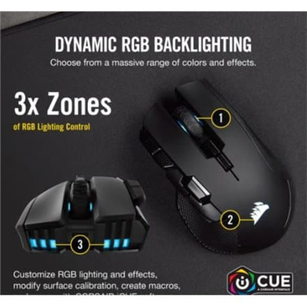 Corsair IRONCLAW RGB mouse Gaming Right-hand RF Wireless + Bluetooth + USB Type-A Optical 18000 DPI Sort
