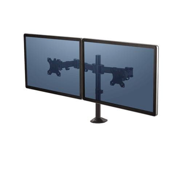 Fellowes Reflex Dual Monitor Arm - Dual Monitor Mount for 8KG 27 Inch Screens - Adjustable Monitor Desk Mount - Tilt 45° Pan 180° Rotation 360°, VESA Sort