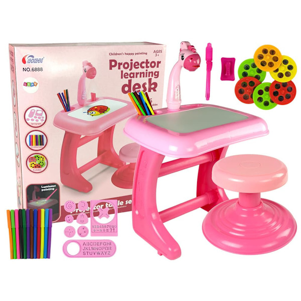 Drawing Table Chair Projector Pink Pens Pictures
