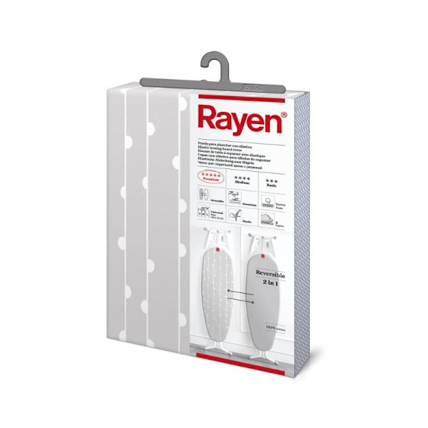 Double-sided ironing board cover with Rayen puller