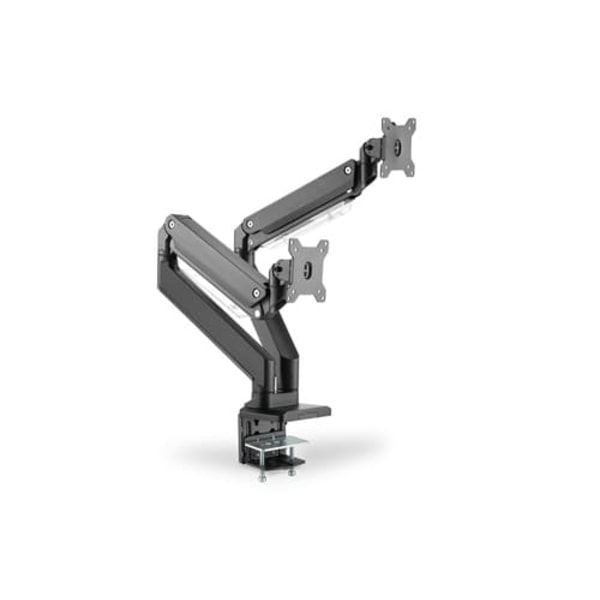 Ramię biurkowe podwójne z zaciskiem, 2xLCD, max. 35", max. obciążenie 2x15kg, ze sprężyną gazową