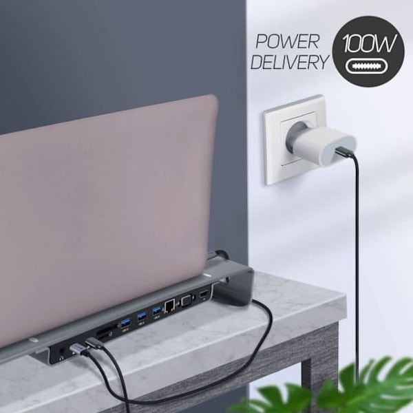 Swissten Multifunctional USB-C Laptop Docking Station / HDMI / USB 3.0 / 2x USB-C / RJ45 / SD / Micro SD / VGA / Audio