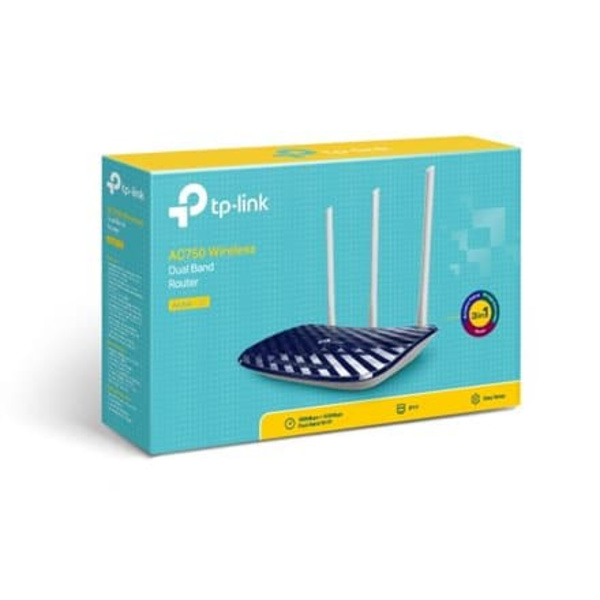 TP-Link Archer C20 AC750 V4.0 wireless router Fast Ethernet Dual-band (2.4 GHz / 5 GHz) Navy Sort, Hvid
