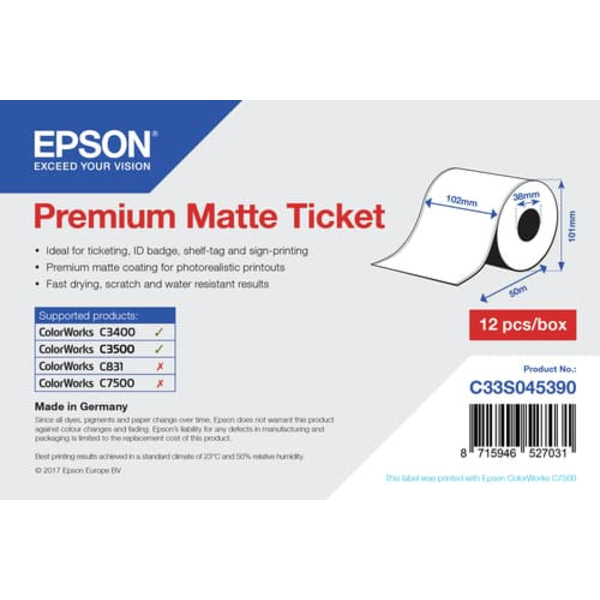 Premium Matte Ticket - Roll: 102mm x 50m