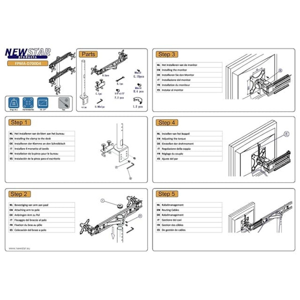 Neomounts FPMA-D700D4 Monitor arm 19-30"