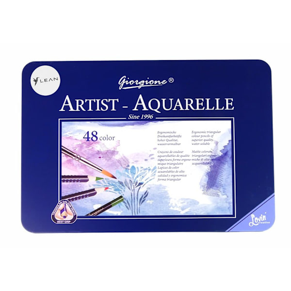 Set of 48 Watercolor Pencils Metal Container